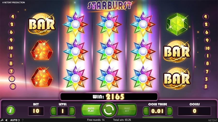 Three expanded wild reels in original Starburst